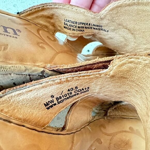 Born Women's Brown Leather Slip On Open Toe Sandals Block Heels Platform Size 9 - Picture 5 of 12